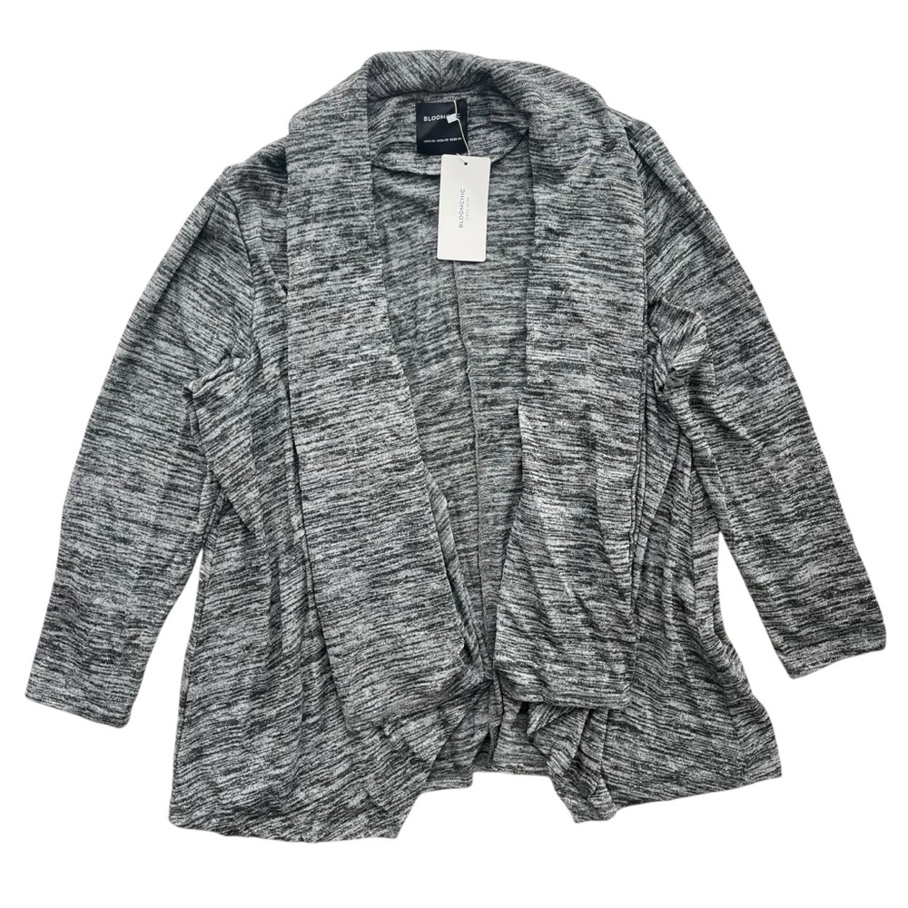 Bloomchic Womens Size 22-24 Gray Black Heather Open Drape Front Cardigan Sweater